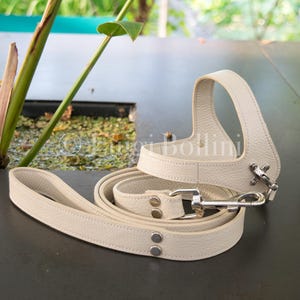 Dog harness and leash set, Cream color, genuine Italian leather