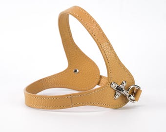 Beige leather dog harness, custom fit step-in, handmade in Italy, adjustable