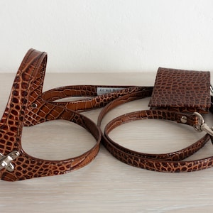 Dog harness and leash in genuine Italian leather printed croco.