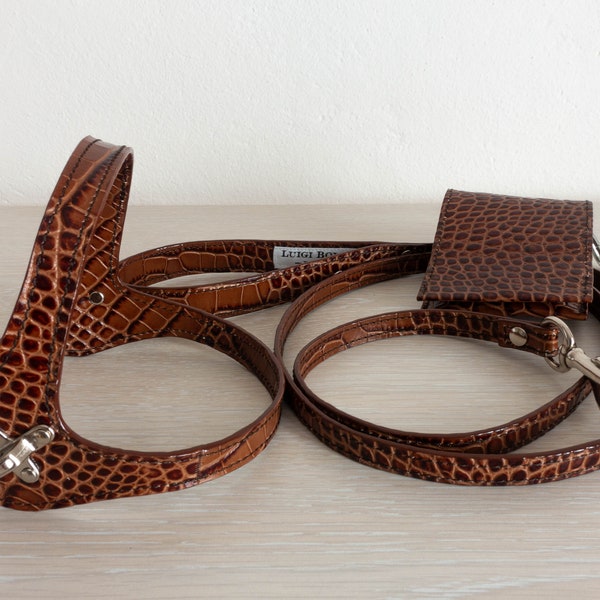 Dog harness and dog lead in genuine Italian leather.