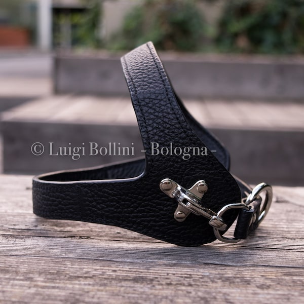 Dog harness, made in soft genuine Italian leather, black color