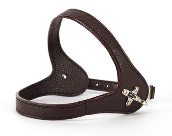 Dark brown leather dog harness soft Italian leather, handmade adjustable classic elegant design