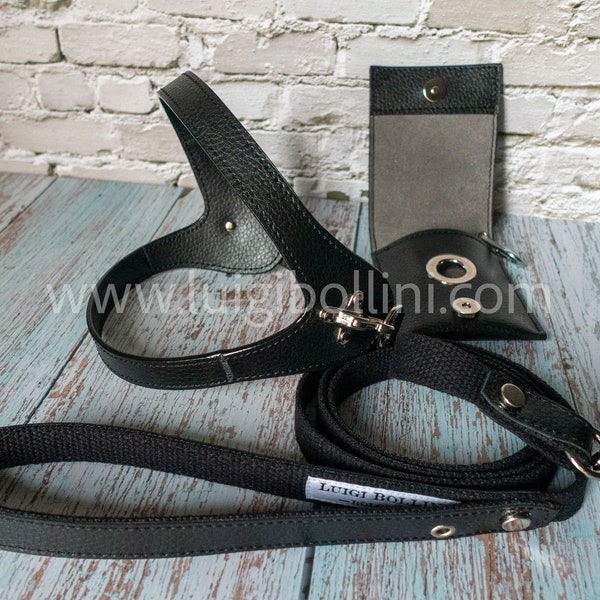 Dog harness and leash,made in vegan leather Mirum® Black