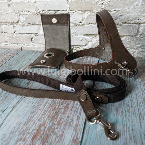 Dog harness and leash,made in vegan leather Mirum® Brown