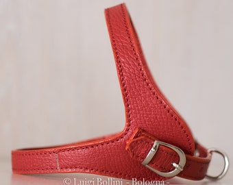 Dog harness, made in soft Genuine Italian leather, red color