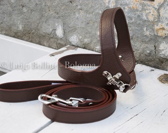 Dog harness and leash set, genuine Italian Brown leather