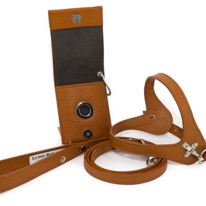 Leather dog harness and leash set brown tan color handmade Italian leather custom adjustable elegant design image 2