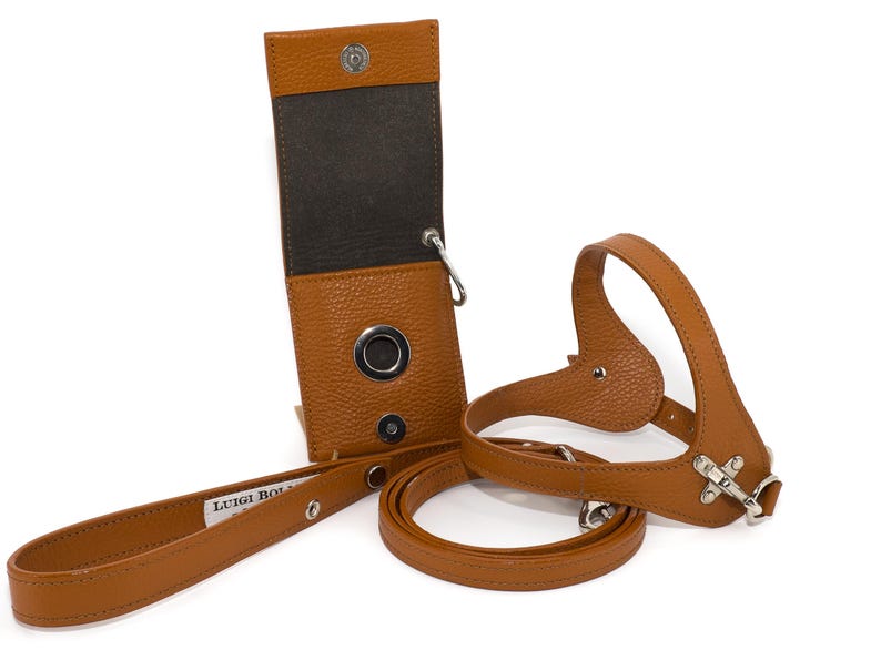 Leather dog harness and leash set brown tan color handmade Italian leather custom adjustable elegant design image 2