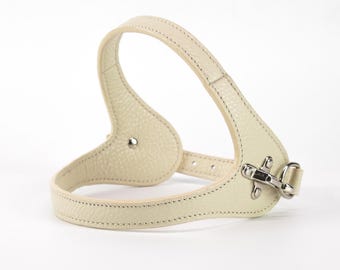 Cream leather dog harness, step-in custom fit, handmade in Italy, adjustable