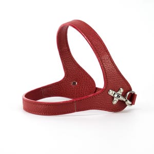 Red leather dog harness, custom fit step-in, handmade in Italy, adjustable