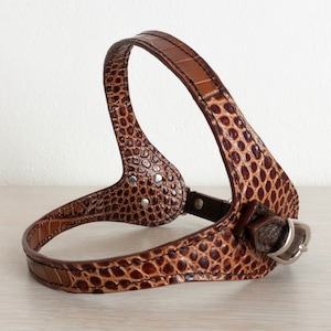 Dog harness, elegant and refined,  Brown genuine printed Italian leather