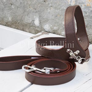 Dog harness and leash set, genuine Italian Brown leather
