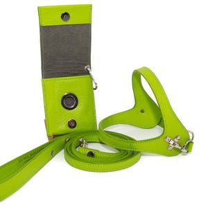 Leather dog harness and leash set brown tan color handmade Italian leather custom adjustable elegant design Green