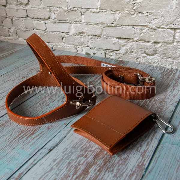 Dog harness and leash,made in vegan leather Mirum® Tan