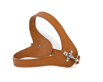 Italian leather dog harness brown tan color, soft adjustable handmade luxury dog harness