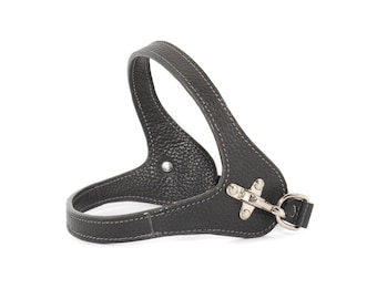 Dog harness, made in soft genuine Italian leather, black color