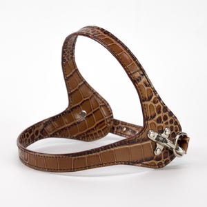 embossed brown leather dog harness, handmade in Italy