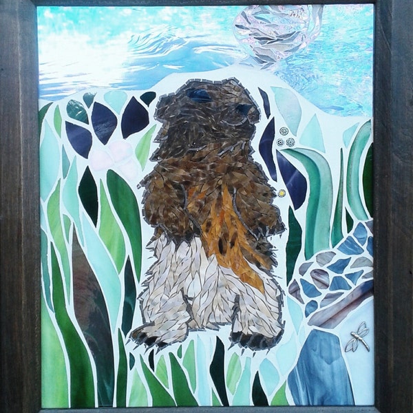 Tableau en mosaique - MARMOTTE en pleine réflexion