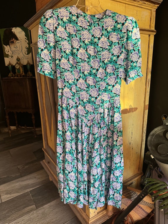 80s blue floral dress - image 2