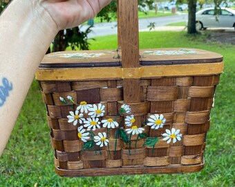 Vintage hand painted purse/sewing basket