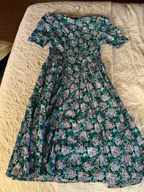 80s blue floral dress