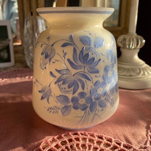 Exquisite milk glass vase with handpainted flowers