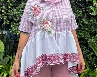 Upcycled Lagenlook Gingham shirt