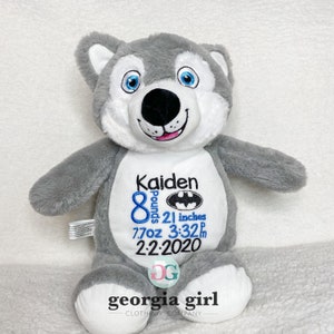 Personalized Embroidered Stuffed Animals, Birth stat stuffed animals, baby arrival gift, Baby shower gift image 8