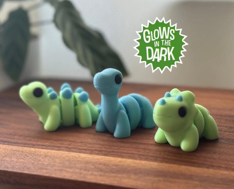 Glow in the Dark Baby Dinosaur Fidget Toy 3pack 3D Printed Articulated