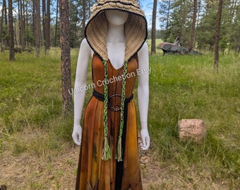 CUSTOM ORDER Burlap chap crochet hood oversized hood *With green*