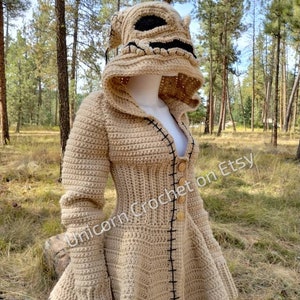 Manteau en toile de jute sur mesure, manteau au crochet volumineux, tenue de festival d'halloween chaude et confortable, manteau cosplay sexy