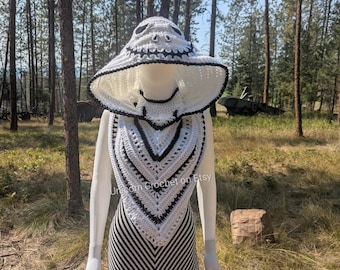 READY TO SHIP Spooky Skull Hooded Scarf | Gothic Halloween Crochet Costume Accessory | Handmade Hood with Pointed Scarf bone daddy jack