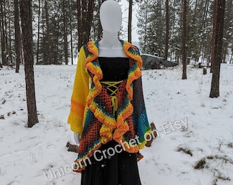 CUSTOM ORDER Lotus mandala duster coat by Unicorn Crochet gorgeous colorful rainbow crochet jacket