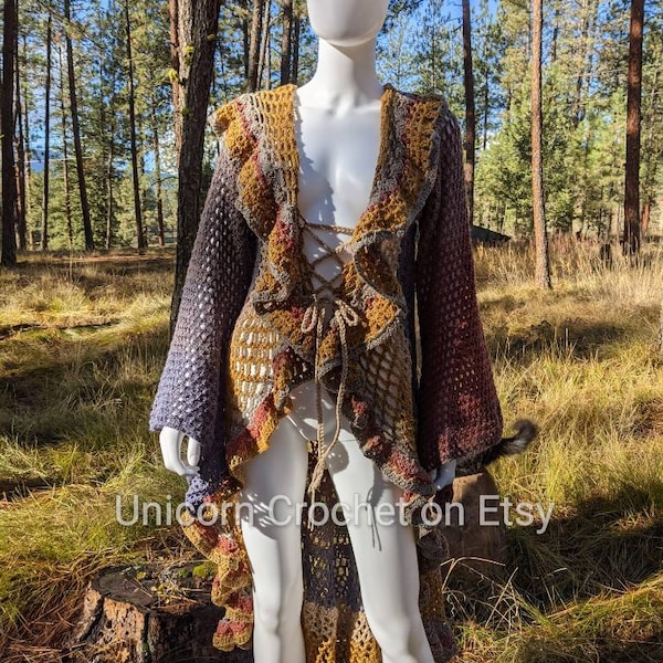 Made to order Unicorn Crochet Lotus Mandala Duster Morale Fiber pattern ooak handmade crochet festival fashion