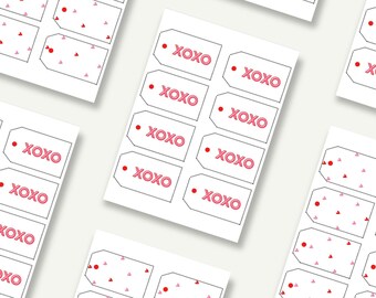 Printable Valentine's Day Gift Tag, XOXO Valentine Favor Tag, Printable Heart Pattern Gift Tag, Galentine's Party Decor Printables, Digital