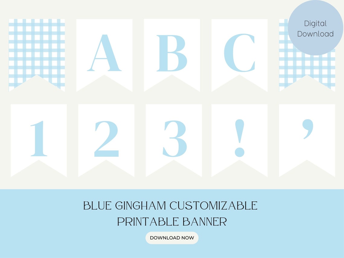 Blue Gingham Banner Printable PDF Includes ALL Letters Bridal Shower ...