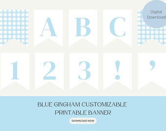 Blue Gingham Banner | Printable PDF | Includes ALL Letters | Bridal Shower Banner | Boys First Birthday Party Decor | Baby Shower Banner