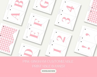 Pink Gingham Banner | Printable PDF | Includes ALL Letters | Bridal Shower Banner | Girls First Birthday Party Decor | Baby Shower Banner