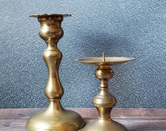 Vintage Brass Candlesticks/ Mismatched set of Brass Candlesticks/ Brass Candlestick Lot/ Brass Candleholders/ Pillar Candle Holder/ Taper