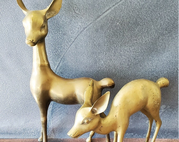 Large Brass Deer Statue/ Large Pair of Brass Deer/ Large Deer Etsy