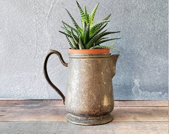 Grand Silver Co. Nickel Wearbrite Soldered Coffee Pot/ Rustic Silver Coffee Pot/ Antique Tea Pot/ Rustic Planter/ Rustic/ Succulent Planter