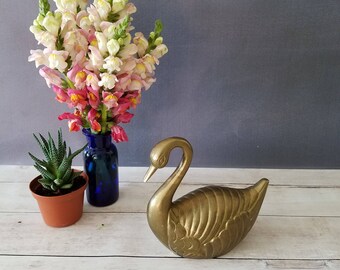 Large Brass Swan Figurine/ Vintage Brass Swan/ Brass Animal Statue/ Brass Bird/ Large Brass Animal/ Brass Bird Bookend/ Brass Statue