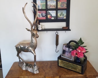 Vintage Christmas Decor/ Large Brass Reindeer/ Huge Reindeer Statue/ Brass Stag/ Brass Deer/ Entryway Decor/ Woodland/ 28 inches tall