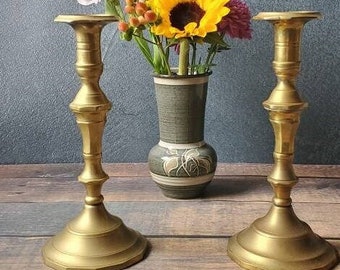 Antique Large Pair of Brass Candlesticks