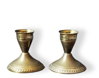 Brass Candlestick Holders/ Brass Candle Holders/ Pair/ Brass Candle Sticks/ Hand Spun Brass Set of Candlestick Holders/ Retro/ Gold Tone