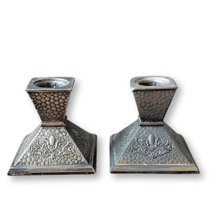 Pair of Pewter Candlestick Holders Made in Japan