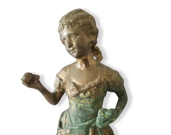 Bronze Statue of Young Girl/ Sculpture of 1800s Woman/ Large Statue/ Sculpture/ Bronze Statue/ Female Statue/ French Woman/ Bronze Woman