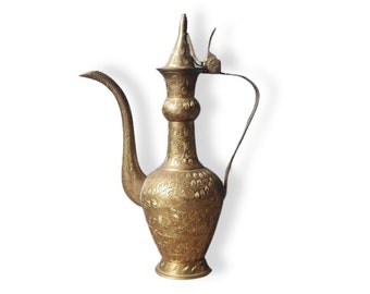 Brass Dallah / Turkish Style Brass Pitcher/ Decorative Brass Pitcher/ Etched Brass Pitcher/ Dallah/ Brass Tea Pot/ Turkish Coffee Pot