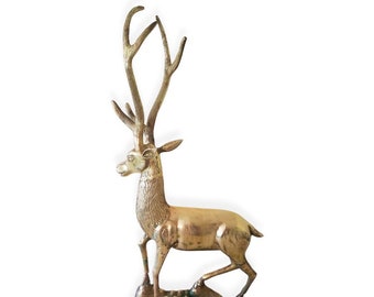 Large Brass Stag/ Huge Deer Statue/ Brass Stag/ Brass Deer/ Entryway Decor/ Woodland/ 28 inches tall/ Large Brass Animal/ Brass Statue