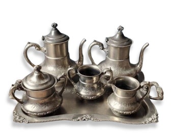 Antique Tea Set/ Poole Silver Co Quadruple Plate Tea Set/ Victorian Tea Set/ Tea Service/ Vintage Tea Service/ Rustic Patina/ 1800s